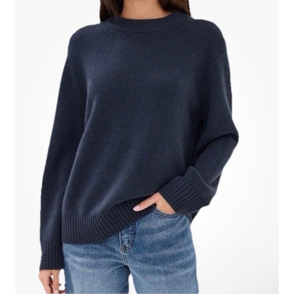 Jenni Kayne XS Everyday Wool Cashmere Knit Sweater Blue Crew Neck Long Sleeves